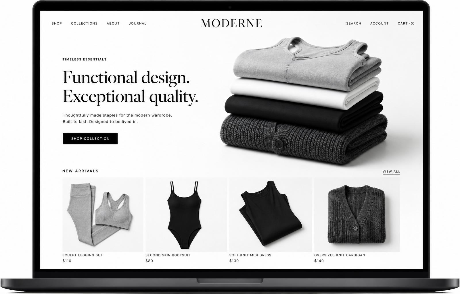 Moderne Chic Boutique Shopify store, minimalist product grid